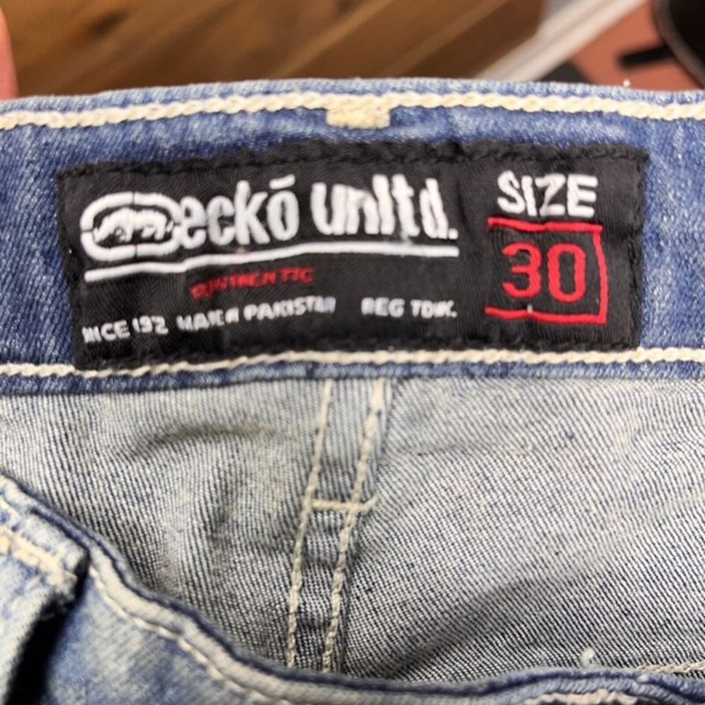Ecko Unltd Jeans Mens 30 Blue Denim Cotton Stretch Mid Rise Straight Leg Zip Fly - Picture 7 of 15